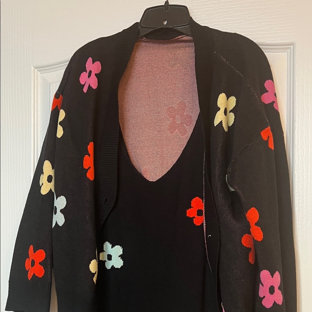 Cider Black Cardigan with Colorful Floral Accents